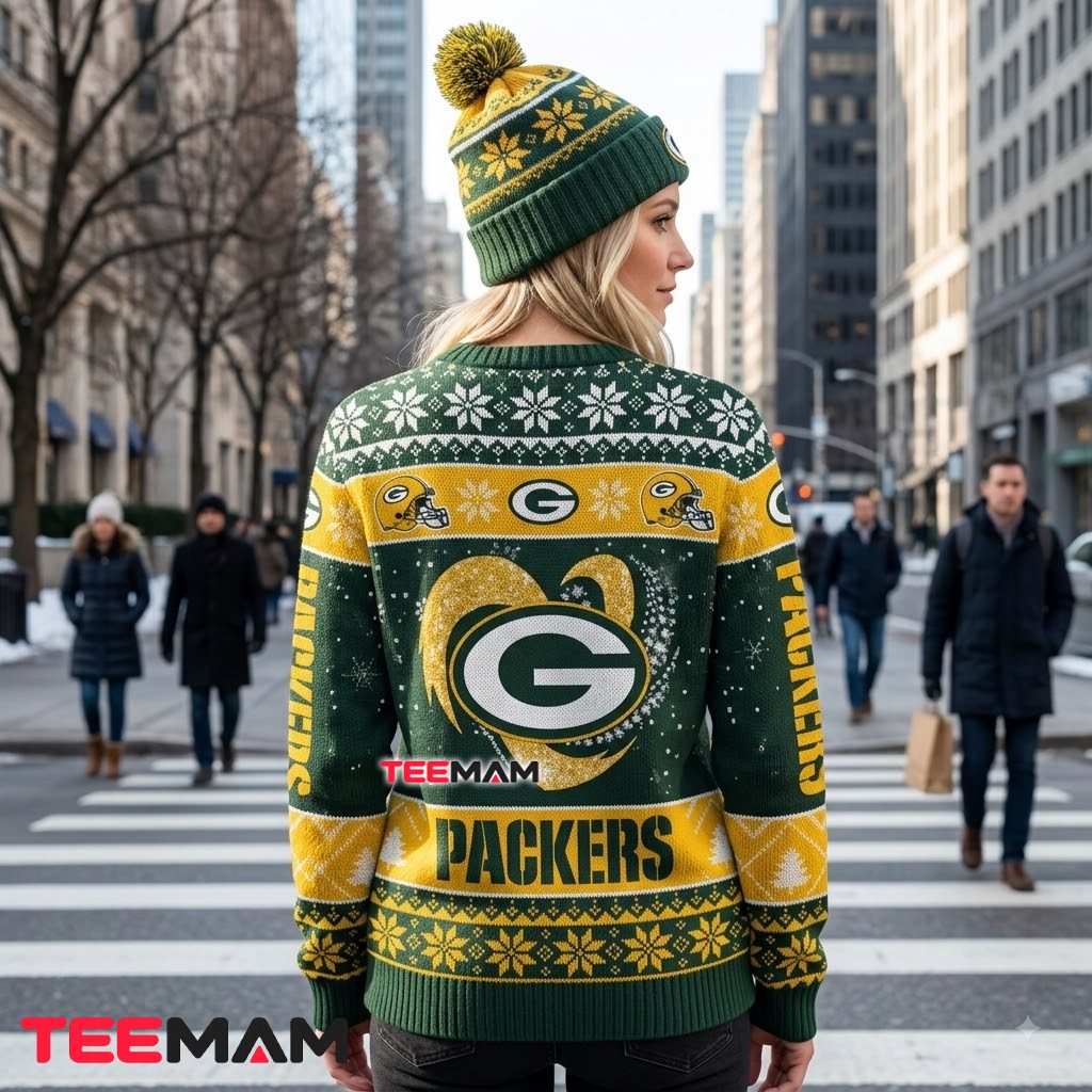 Green Bay Packers Christmas Ugly Sweater Smart Women Heart Design Version 3 Green Bay Packers Christmas Ugly Sweater Smart Women Heart Design Version 3
