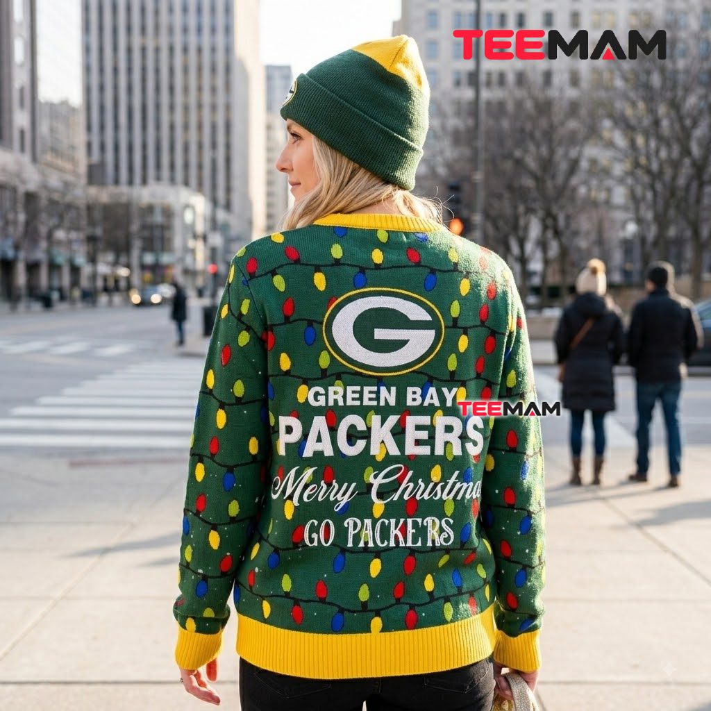 Green Bay Packers Christmas Ugly Sweater String Lights Logo Design Version 3 Green Bay Packers Christmas Ugly Sweater String Lights Logo Design Version 3