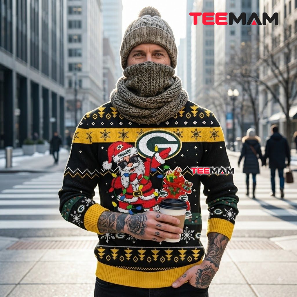 Green Bay Packers Ugly Christmas Sweater Cool Santa Gift Bag Design Back Green Bay Packers Ugly Christmas Sweater Cool Santa Gift Bag Design Back