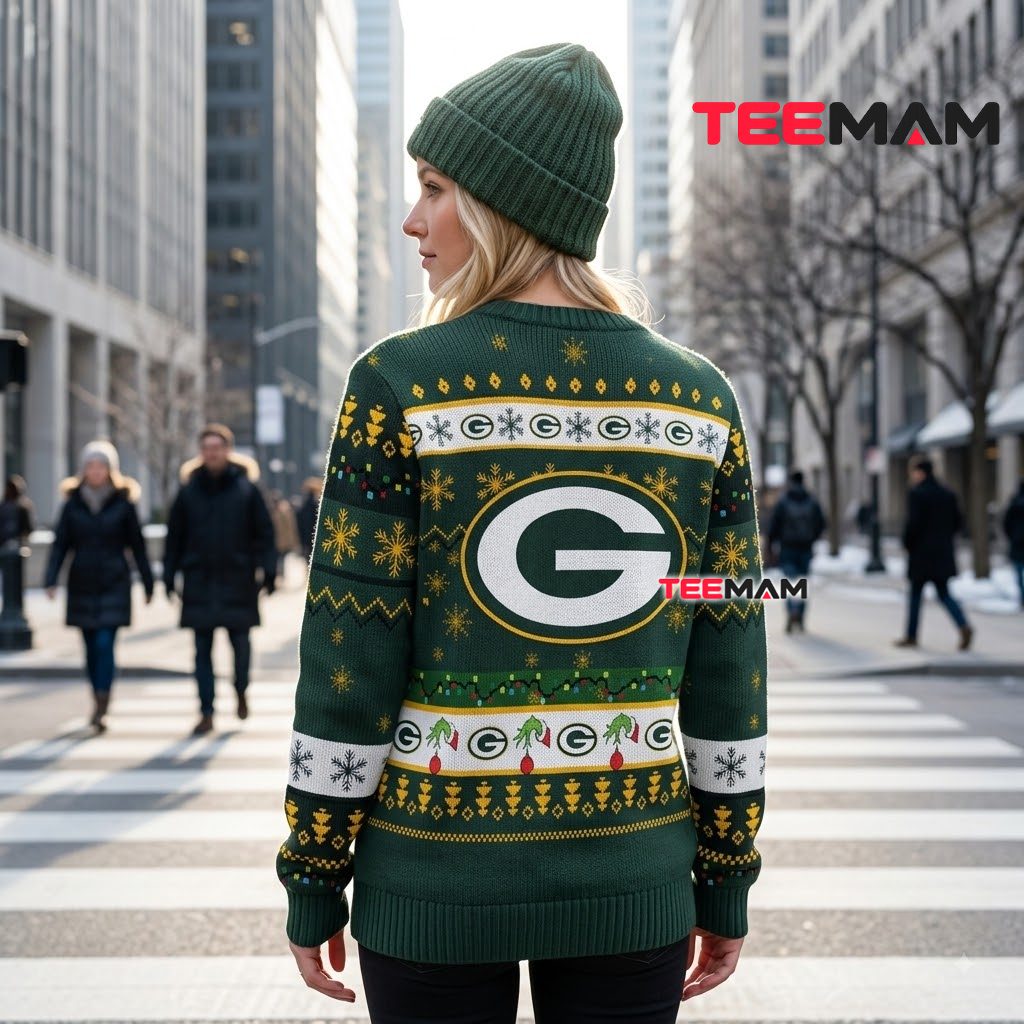 Green Bay Packers Ugly Christmas Sweater Grinch Hand Lights Design Version 3 Green Bay Packers Ugly Christmas Sweater Grinch Hand Lights Design Version 3