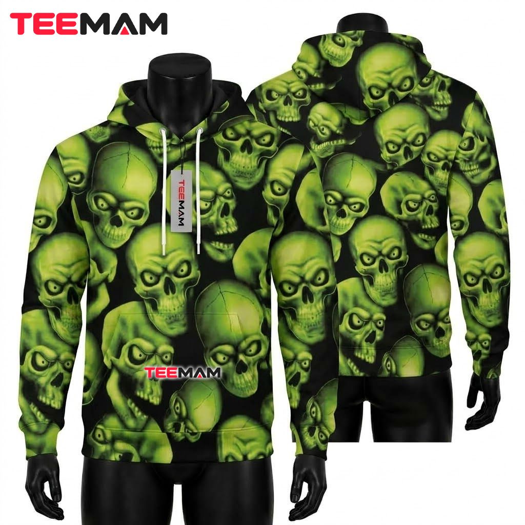 Green Skull Halloween 3D Hoodie Front