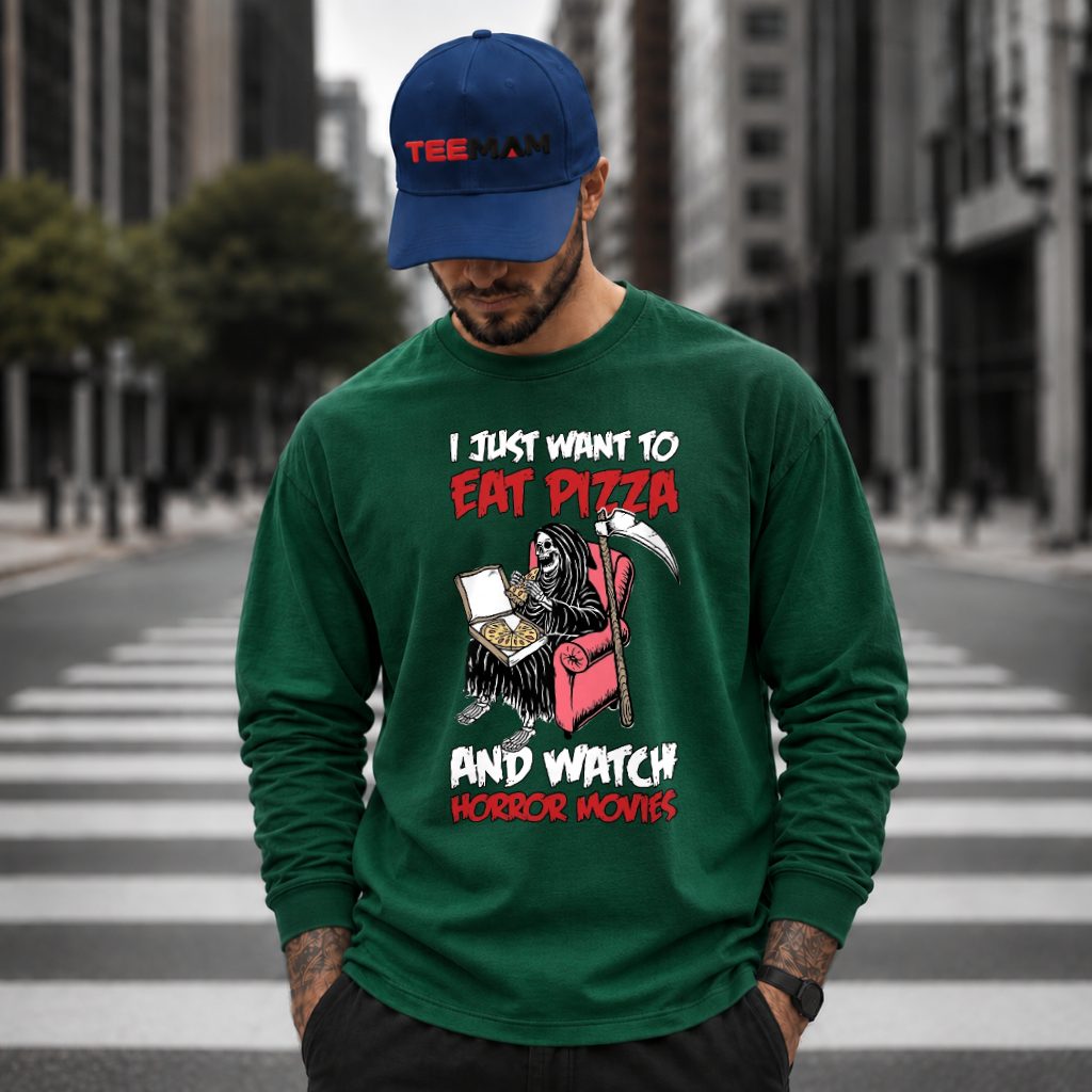 Grim Reaper Eating Pizza Horror Long Sleeve Grim Reaper Eating Pizza Horror Long Sleeve