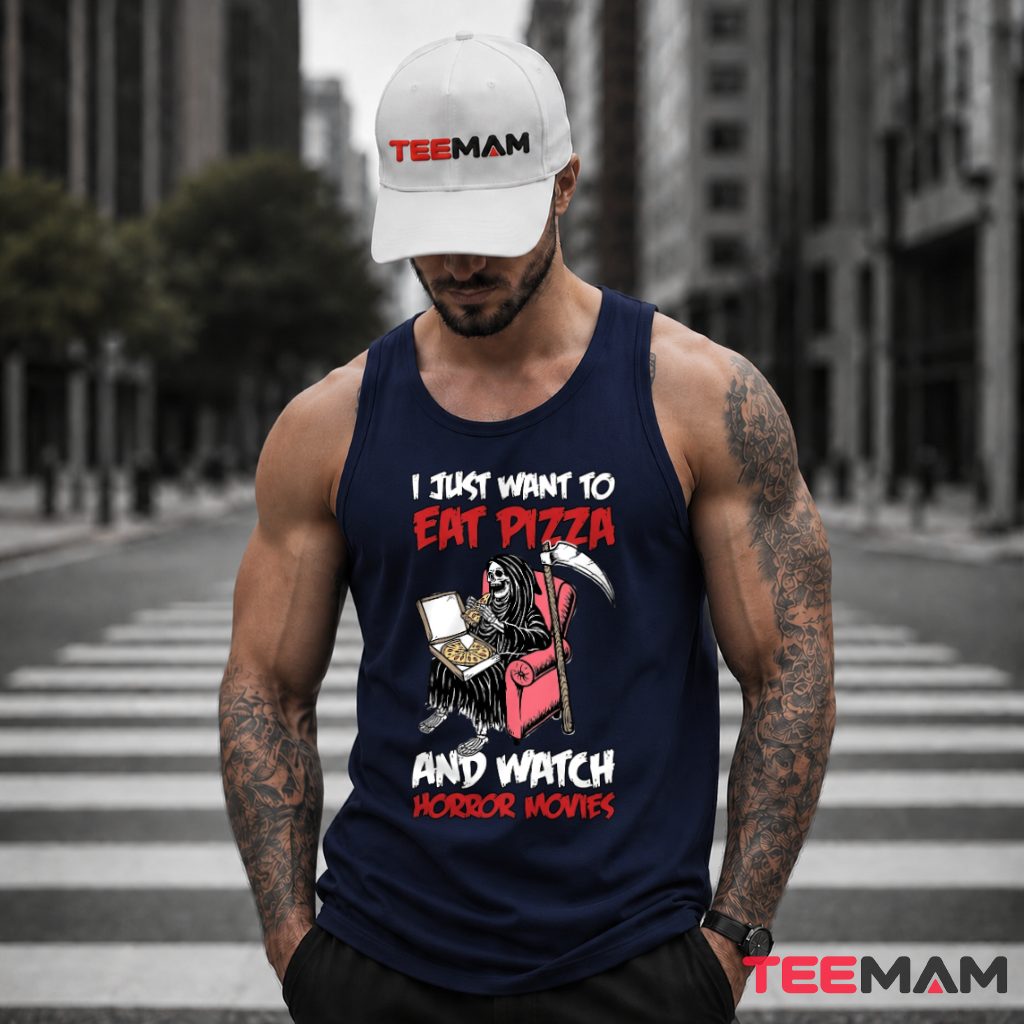 Grim Reaper Eating Pizza Horror Tank Top Grim Reaper Eating Pizza Horror Tank Top