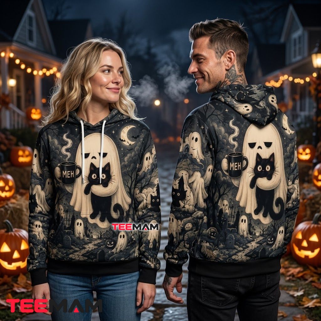 Grumpy Ghost Cat Halloween 3D Hoodie Back Grumpy Ghost Cat Halloween 3D Hoodie Back