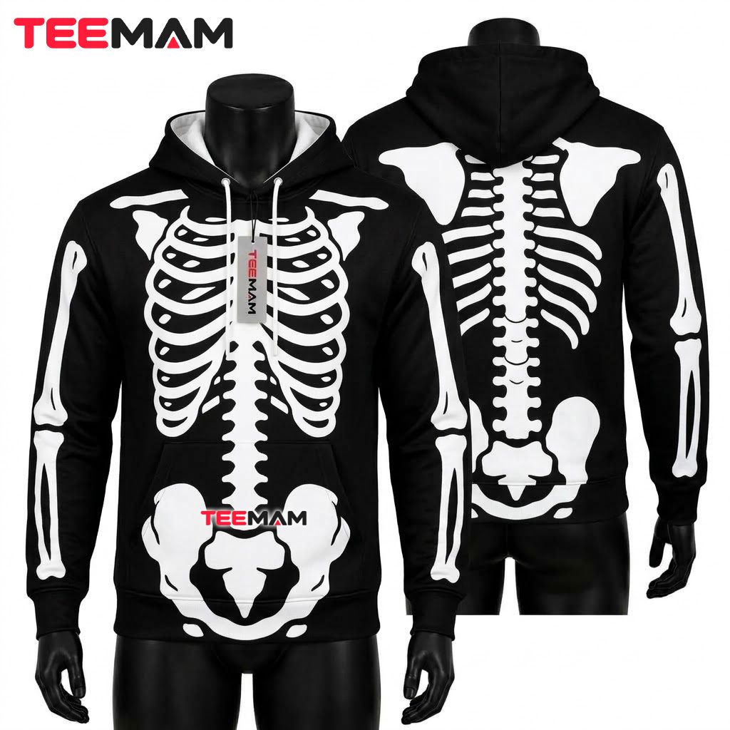Halloween 3D Hoodie Skeleton Bones Costume Front