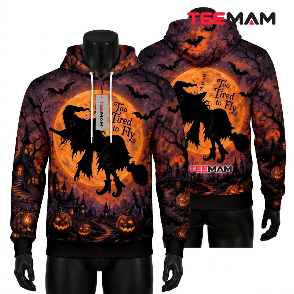 Halloween 3D Hoodie Sleepy Witch Full Moon Front