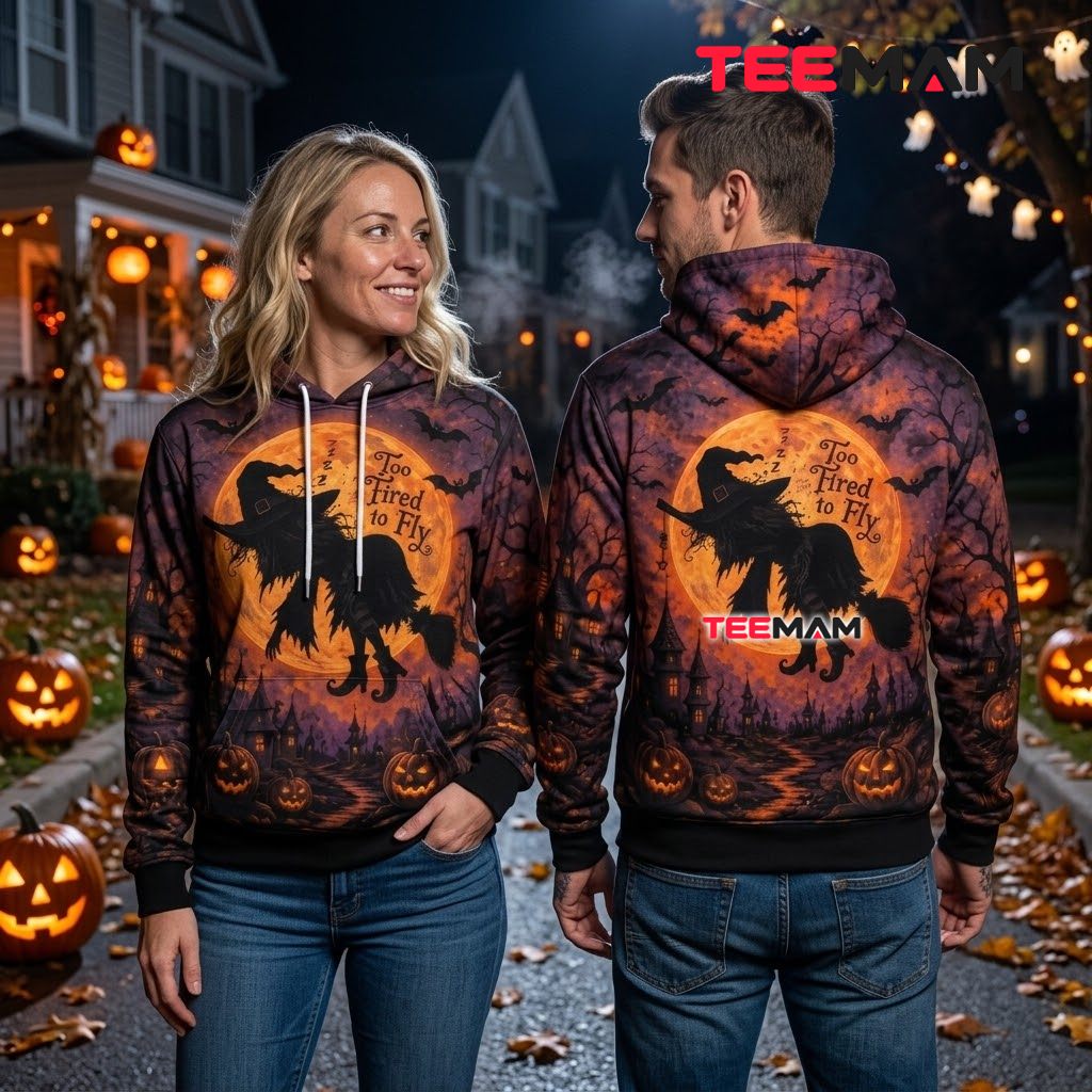 Halloween 3D Hoodie Sleepy Witch Full Moon Back Halloween 3D Hoodie Sleepy Witch Full Moon Back