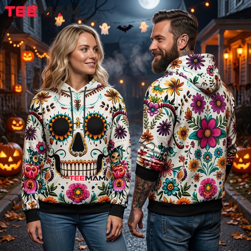 Halloween 3D Hoodie Sugar Skull Dia De Los Muertos Back Halloween 3D Hoodie Sugar Skull Dia De Los Muertos Back