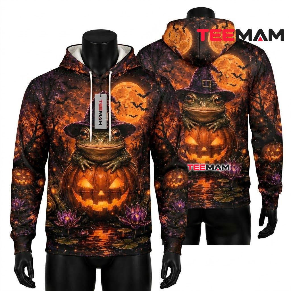 Halloween 3D Hoodie Witch Frog Pumpkin Front