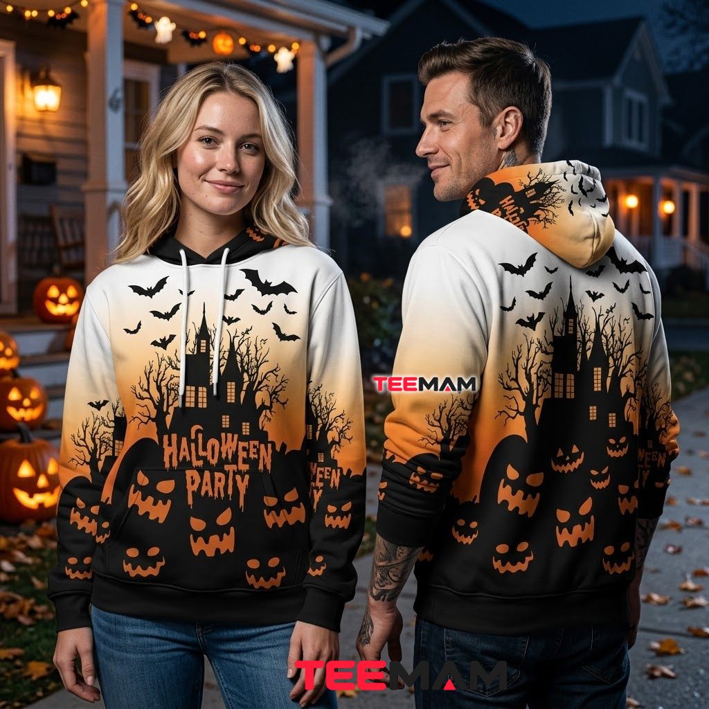 Haunted House Halloween Party 3D Hoodie Back Haunted House Halloween Party 3D Hoodie Back