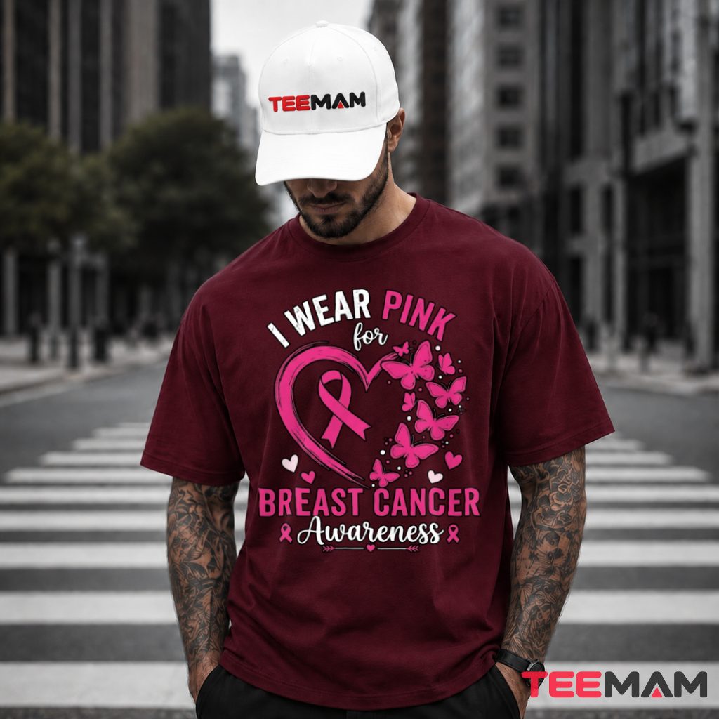 Heart Ribbon Butterflies I Wear Pink T-Shirt