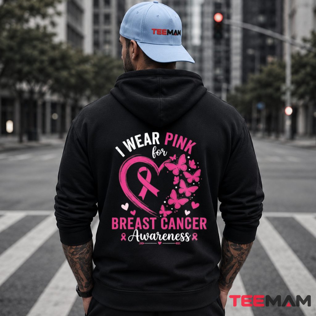Heart Ribbon Butterflies I Wear Pink Hoodie Heart Ribbon Butterflies I Wear Pink Hoodie