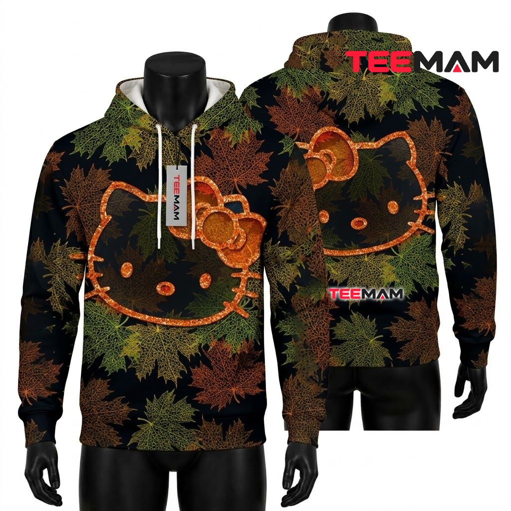 Hello Kitty 3D Hoodie Autumn Maple Leaf Front