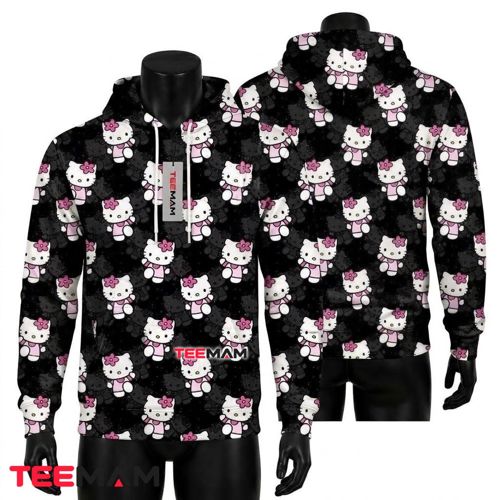 Hello Kitty 3D Hoodie Black Pattern Pink Bow Front