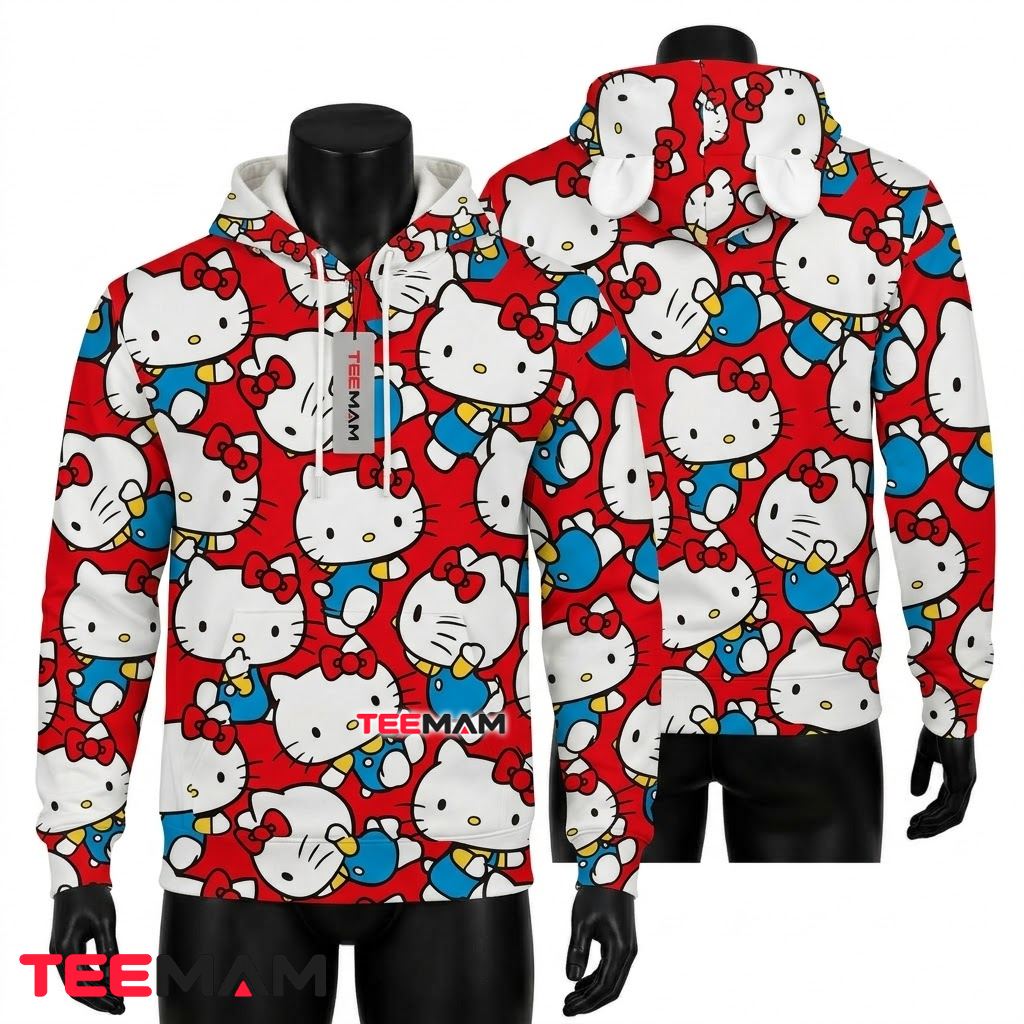 Hello Kitty 3D Hoodie Cat Ear Red Collage Front
