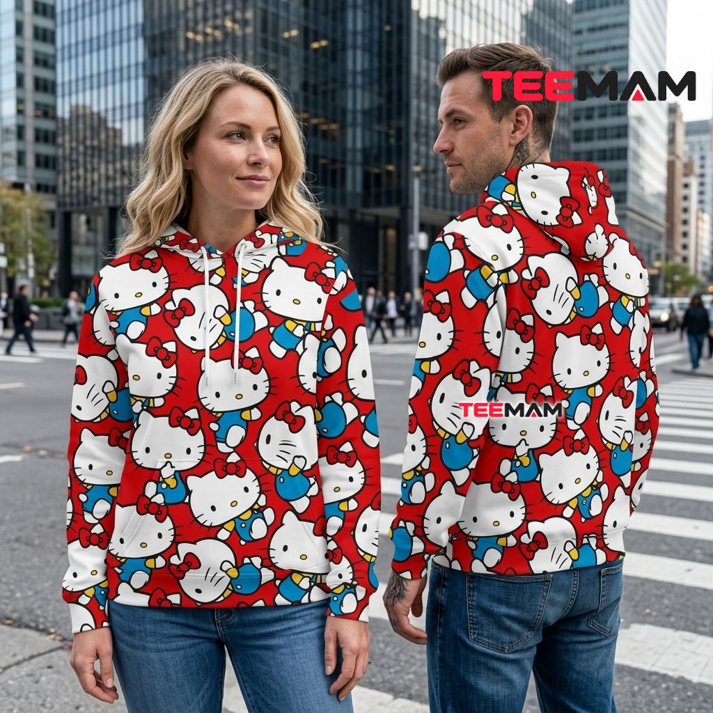 Hello Kitty 3D Hoodie Cat Ear Red Collage Back Hello Kitty 3D Hoodie Cat Ear Red Collage Back