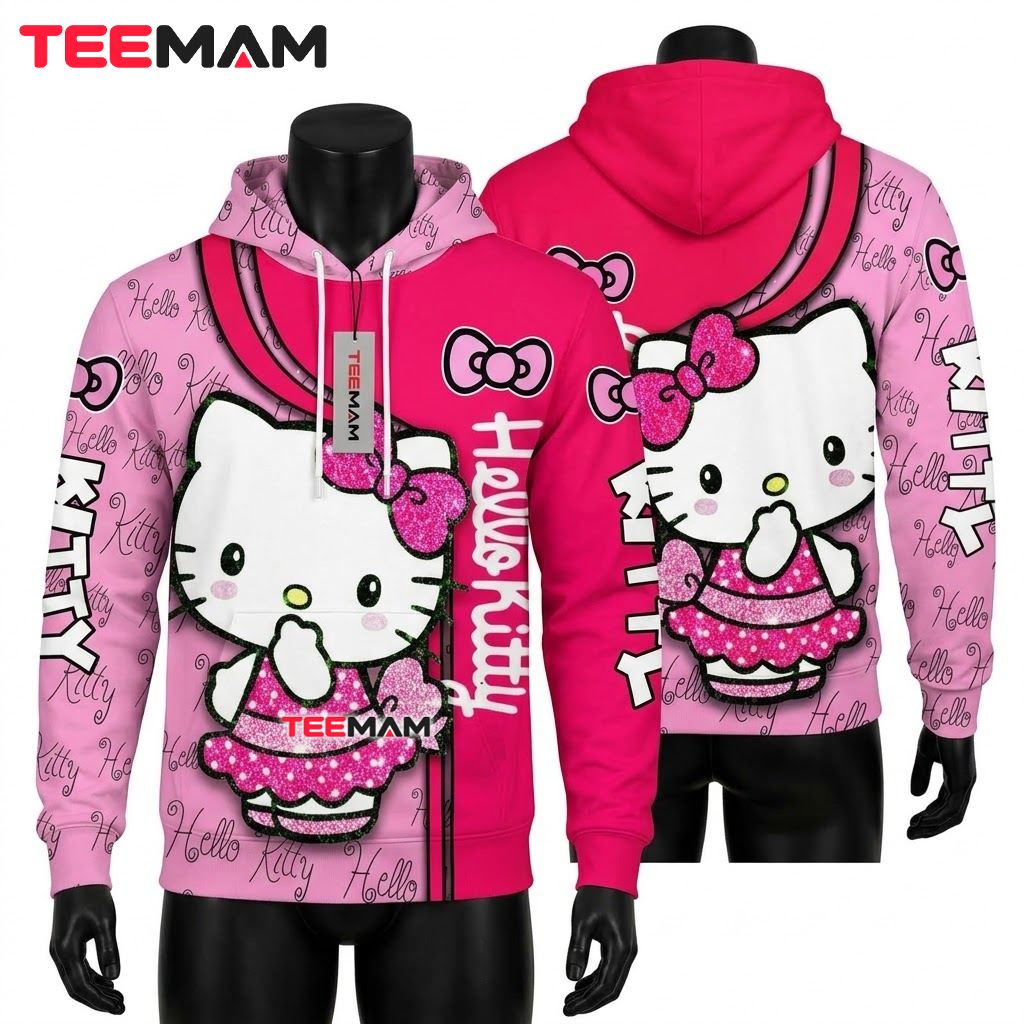 Hello Kitty 3D Hoodie Pink Glitter Bow Split Front