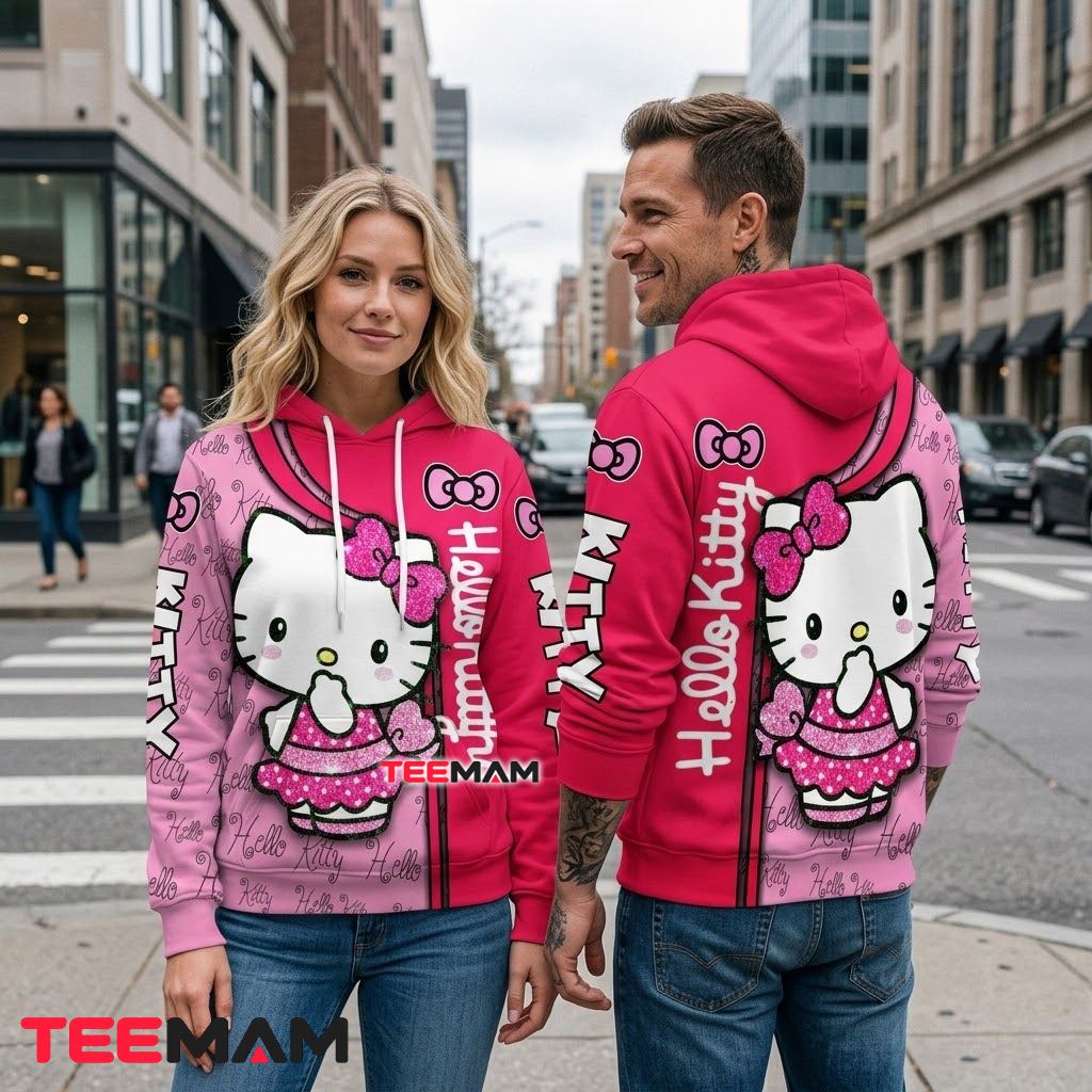 Hello Kitty 3D Hoodie Pink Glitter Bow Split Back Hello Kitty 3D Hoodie Pink Glitter Bow Split Back