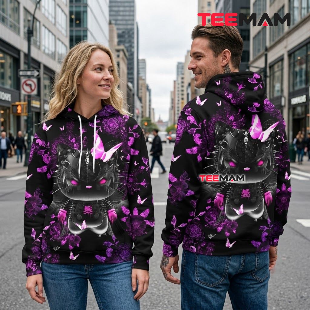 Hello Kitty All Over Print 3D Hoodie Dark Gothic Purple Butterfly Back Hello Kitty All Over Print 3D Hoodie Dark Gothic Purple Butterfly Back