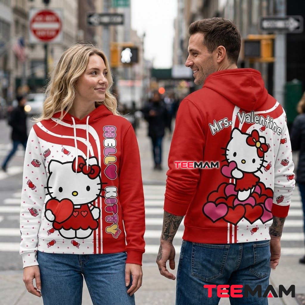 Hello Kitty All Over Print 3D Hoodie Mrs Valentine Red Heart Back Hello Kitty All Over Print 3D Hoodie Mrs Valentine Red Heart Back