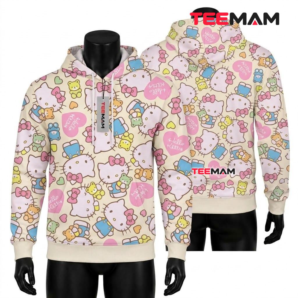 Hello Kitty Kansas City Chiefs 3D Hoodie Red White Split Hello Kitty Kansas City Chiefs 3D Hoodie Red White Split