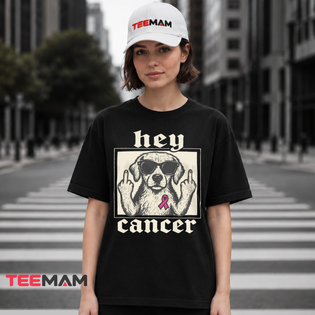 Hey Cancer Middle Finger Dog Sunglasses Ribbon T-Shirt