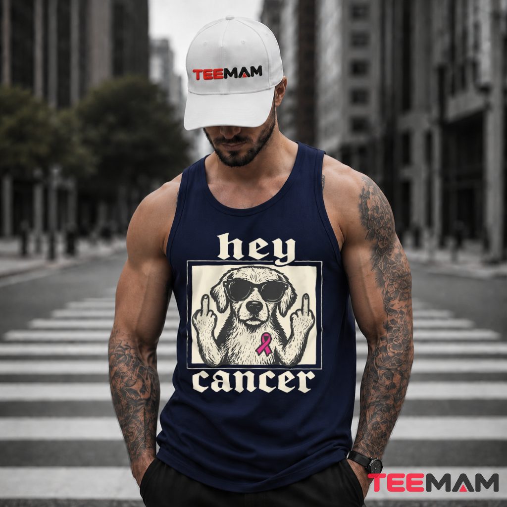 Hey Cancer Middle Finger Dog Sunglasses Ribbon Tank Top Hey Cancer Middle Finger Dog Sunglasses Ribbon Tank Top