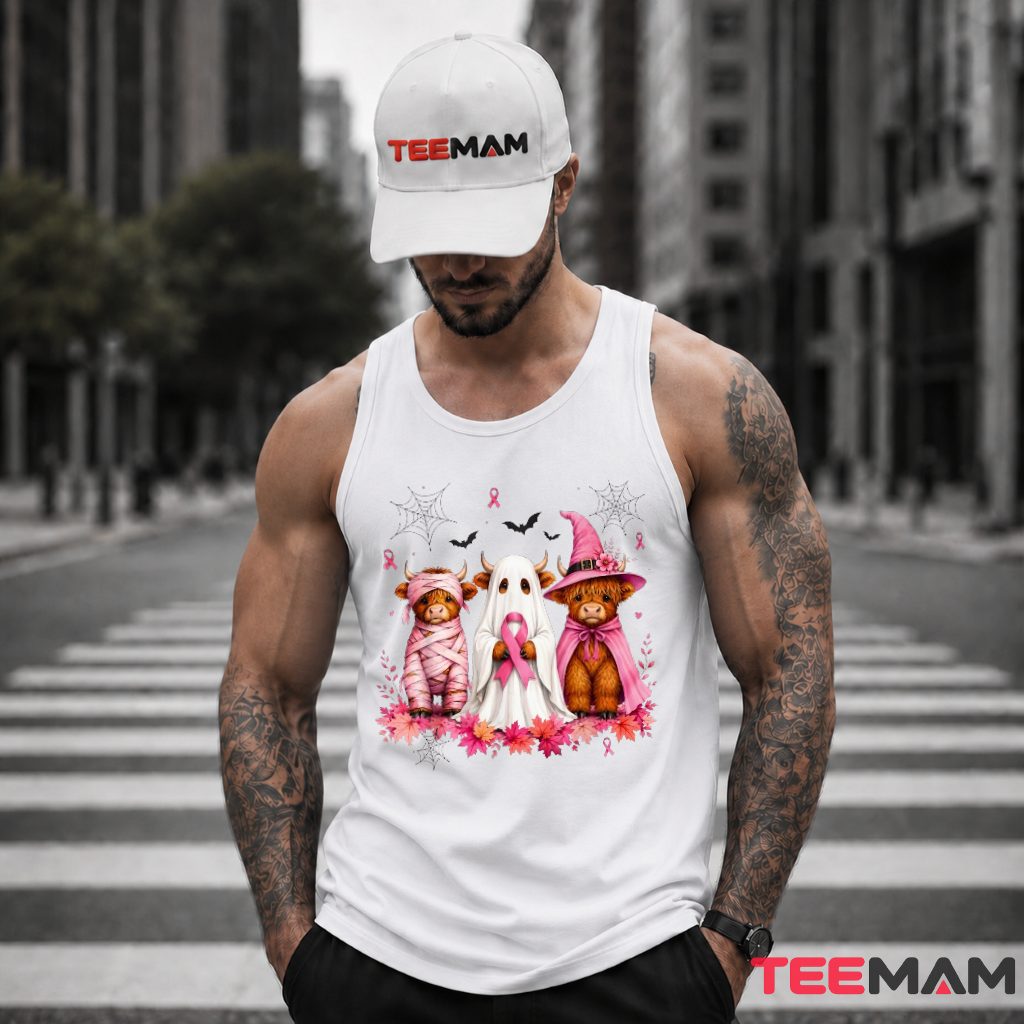 Highland Cow Ghost Witch Trio Halloween Pink Tank Top Highland Cow Ghost Witch Trio Halloween Pink Tank Top