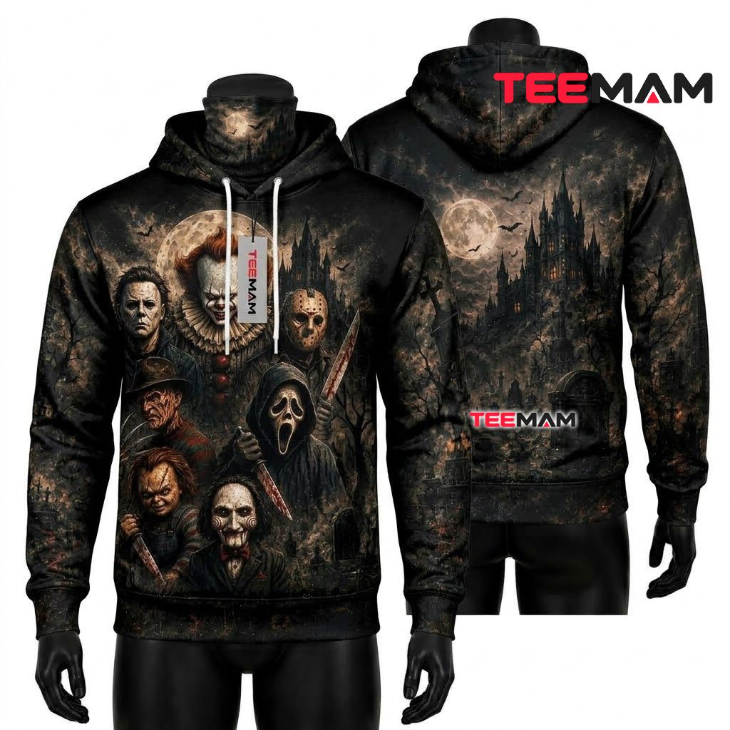 Horror Movie Villains Halloween 3D Hoodie Front