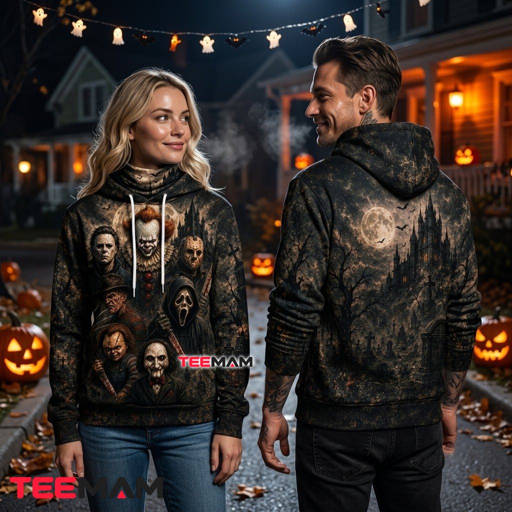 Horror Movie Villains Halloween 3D Hoodie Back Horror Movie Villains Halloween 3D Hoodie Back
