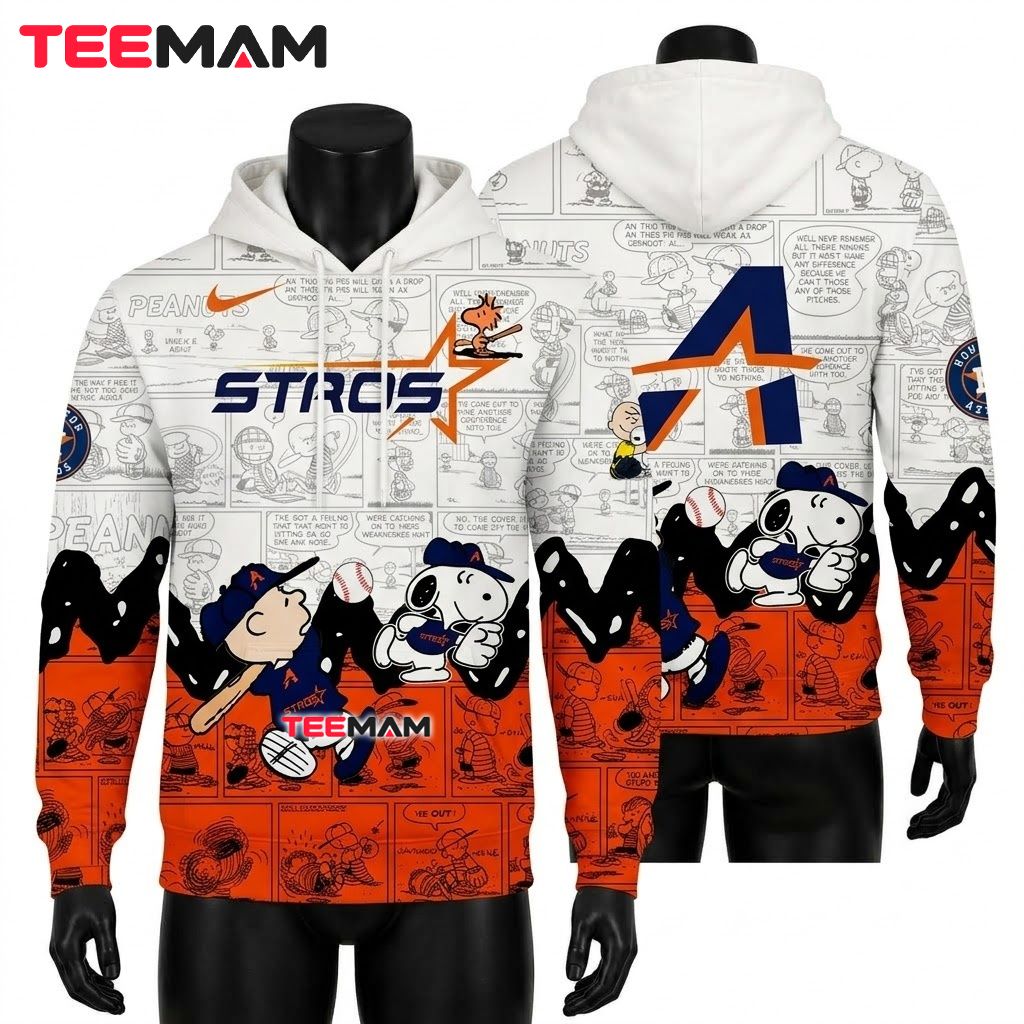 Houston Astros 3D Hoodie Peanuts Night Snoopy Charlie Brown Front