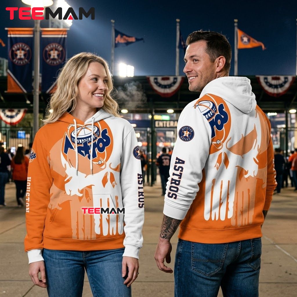 Houston Astros 3D Hoodie Punisher Skull Back Houston Astros 3D Hoodie Punisher Skull Back