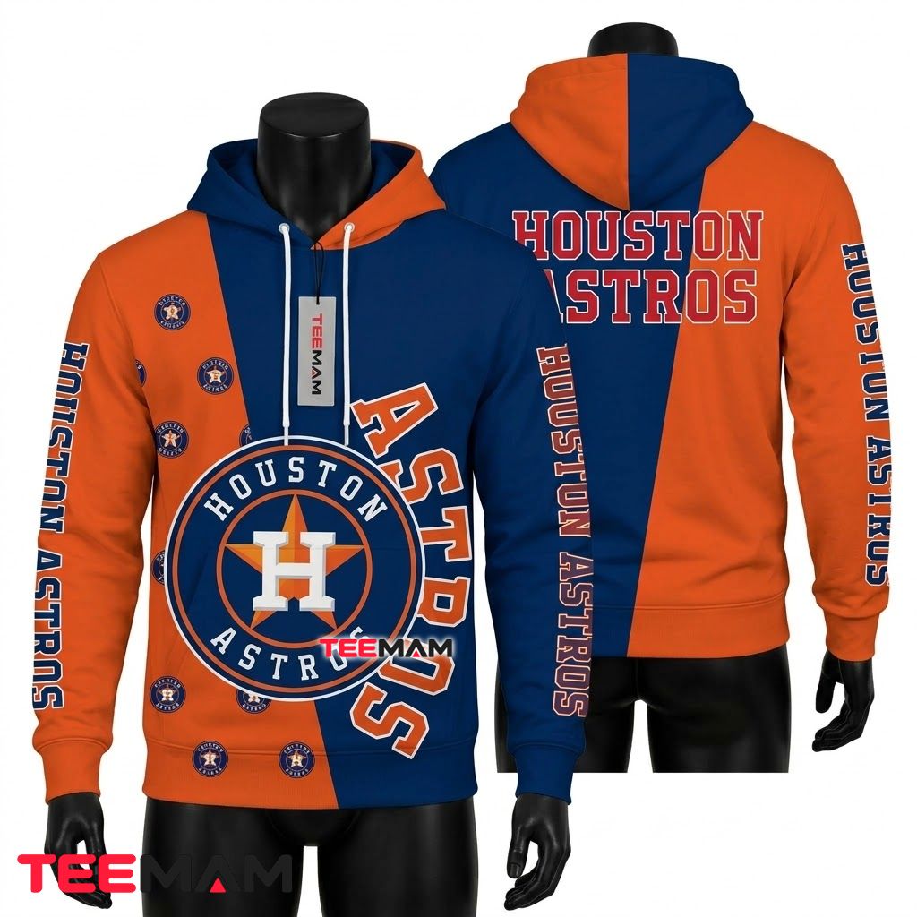 Houston Astros 3D Hoodie Split Logo Repeat Pattern Front