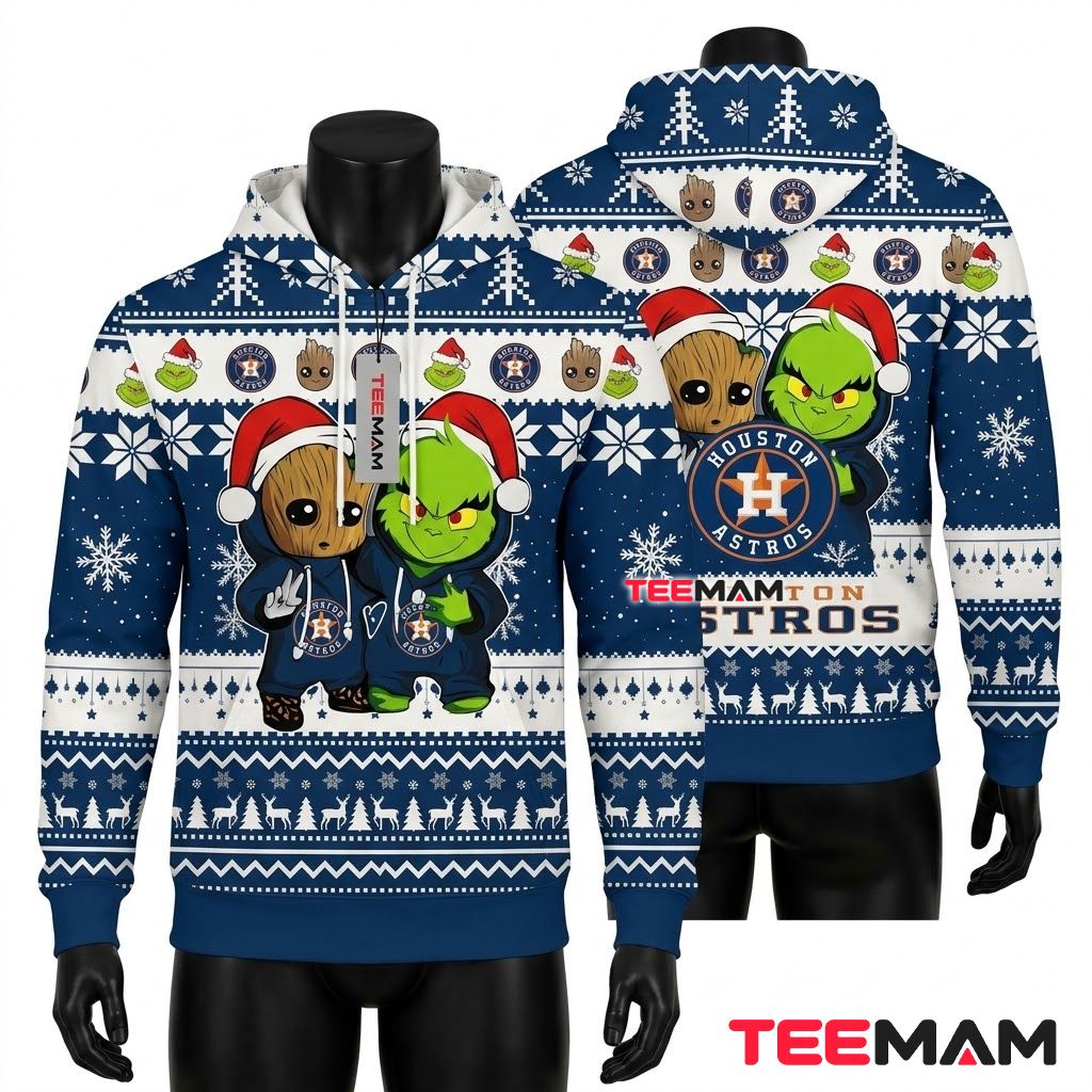 Houston Astros All Over Print 3D Hoodie Grinch Christmas Snowflake Front