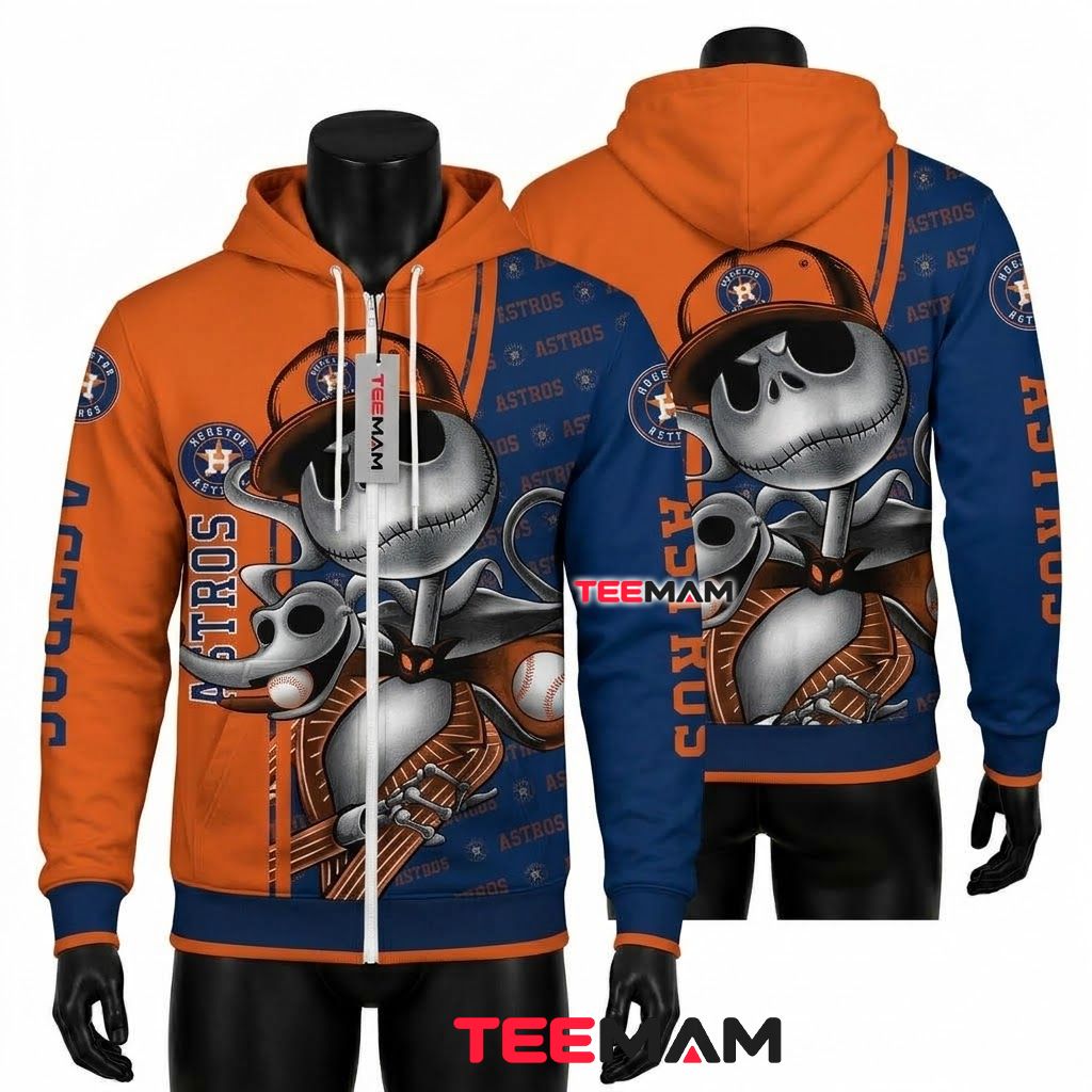 Houston Astros All Over Print 3D Hoodie Jack Skellington Baseball Front