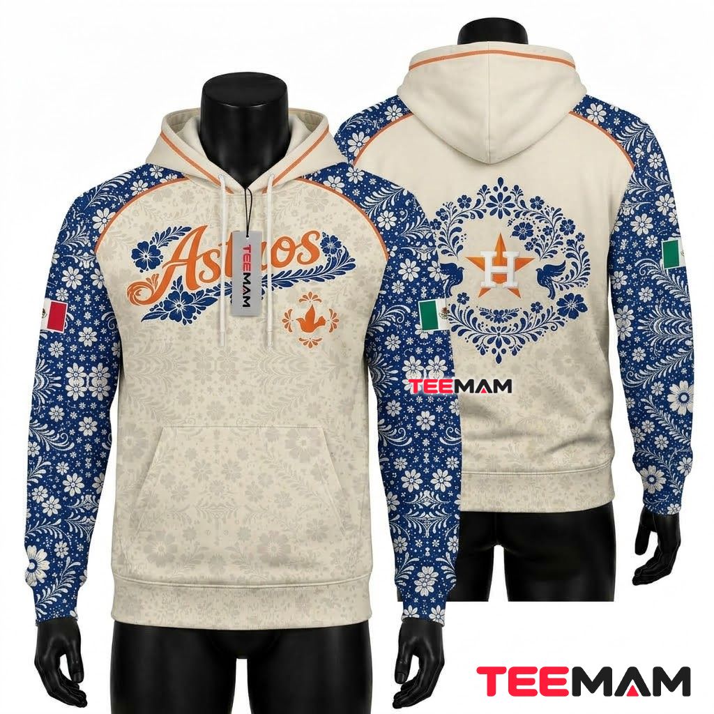 Houston Astros All Over Print 3D Hoodie Mexican Floral Heritage Front