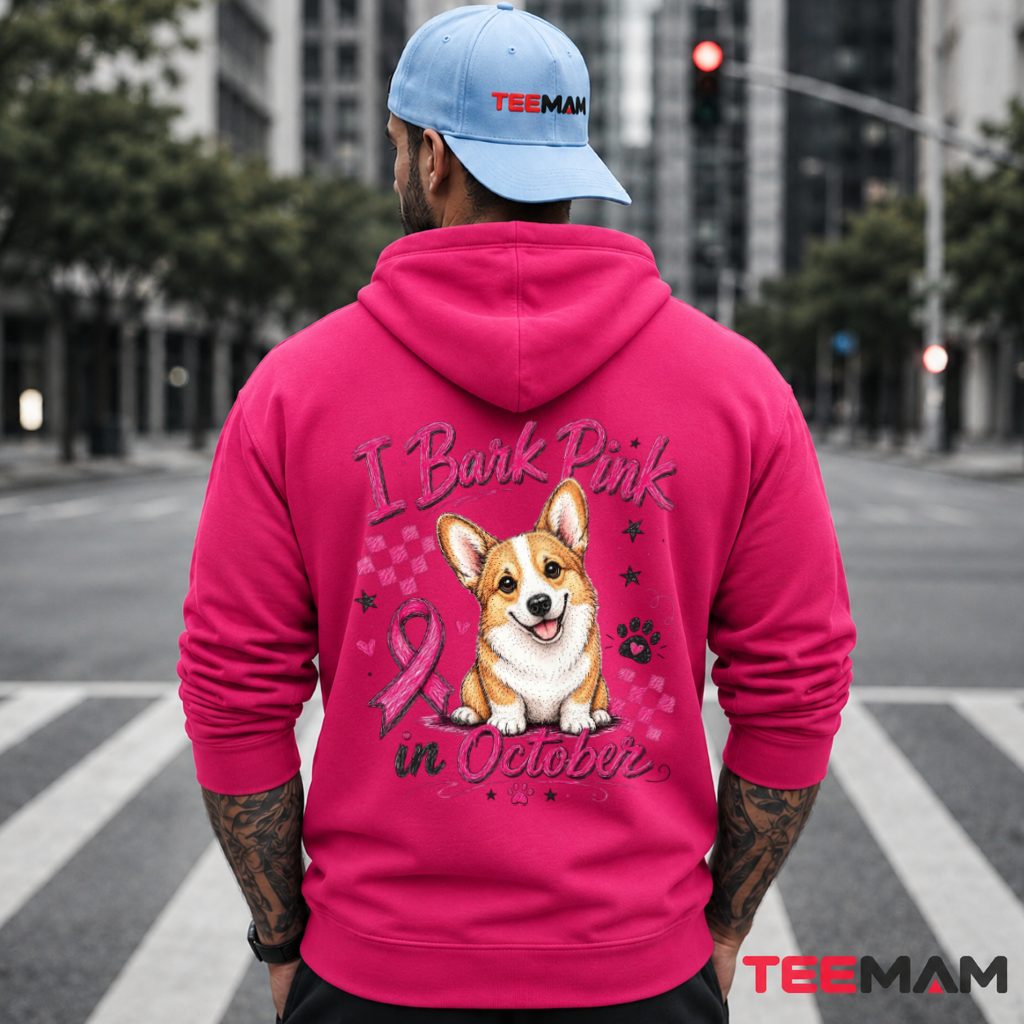 I Bark Pink In October Corgi Ribbon Hoodie I Bark Pink In October Corgi Ribbon Hoodie