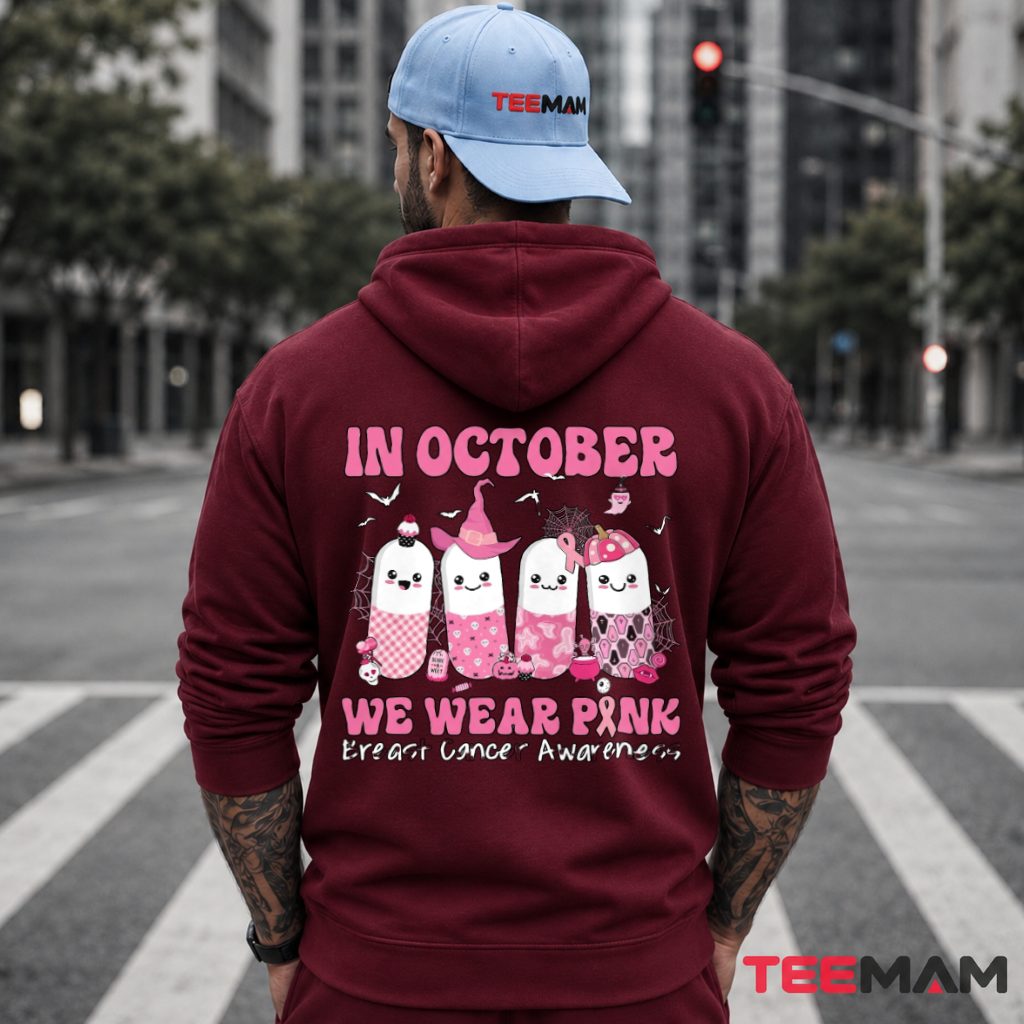 In October We Wear Pink Ghost Group Halloween Hoodie In October We Wear Pink Ghost Group Halloween Hoodie
