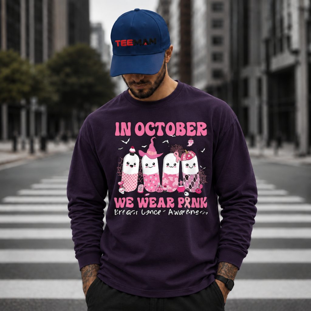 In October We Wear Pink Ghost Group Halloween Long Sleeve In October We Wear Pink Ghost Group Halloween Long Sleeve