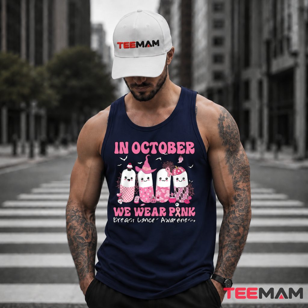 In October We Wear Pink Ghost Group Halloween Tank Top In October We Wear Pink Ghost Group Halloween Tank Top