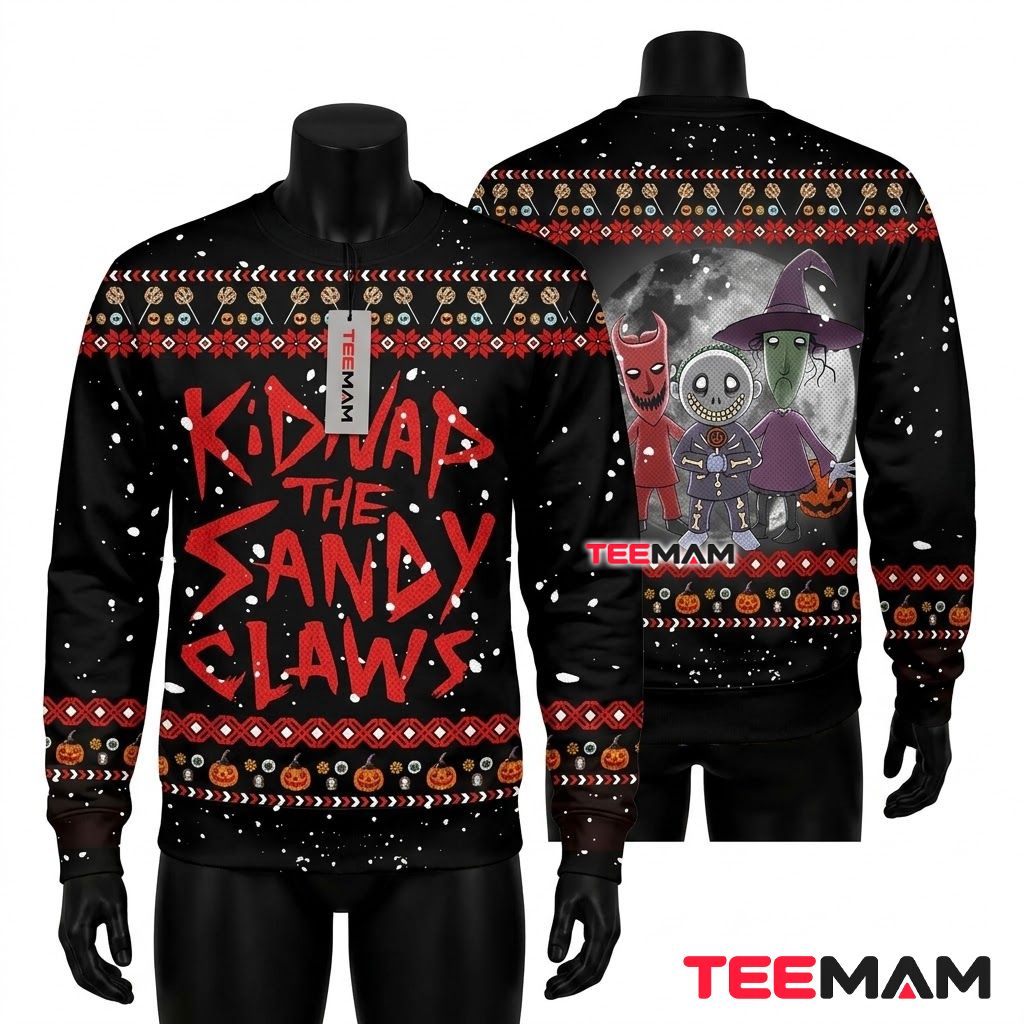 Jack Skellington Ugly Halloween Sweater Kidnap The Sandy Claws Front
