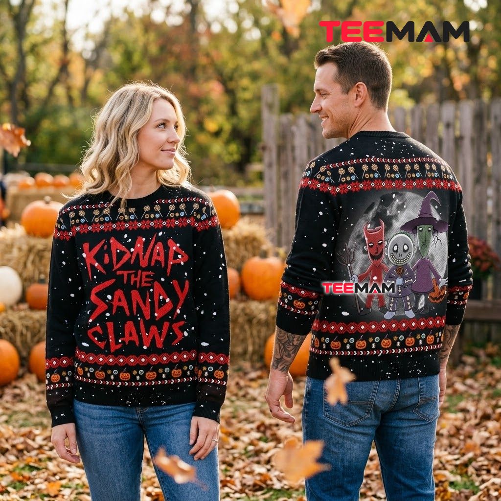 Jack Skellington Ugly Halloween Sweater Kidnap The Sandy Claws Back Jack Skellington Ugly Halloween Sweater Kidnap The Sandy Claws Back
