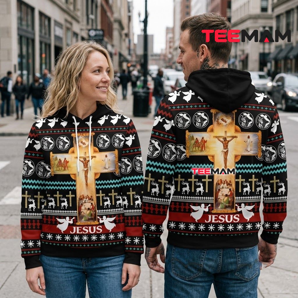 Jesus 3D Hoodie Christmas Cross Angel Ugly Sweater Back Jesus 3D Hoodie Christmas Cross Angel Ugly Sweater Back