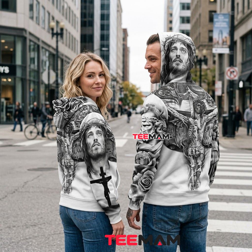 Jesus 3D Hoodie Crucifixion Wings Tattoo Art Back Jesus 3D Hoodie Crucifixion Wings Tattoo Art Back