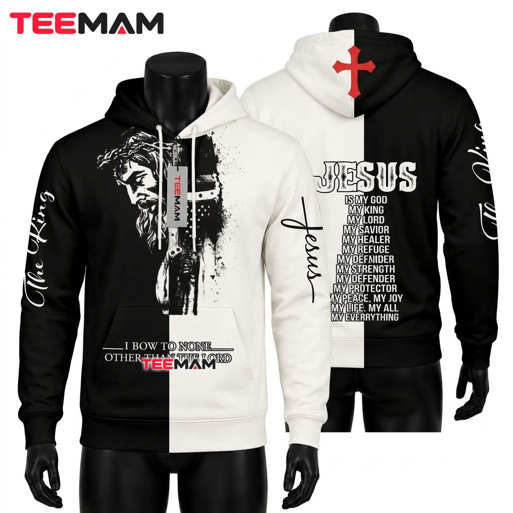 Jesus 3D Hoodie I Bow To None Black White Front