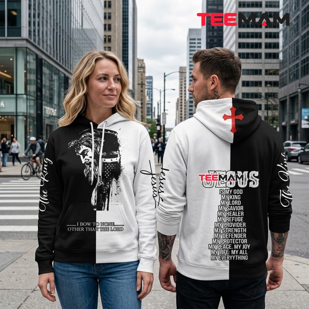 Jesus 3D Hoodie I Bow To None Black White Back Jesus 3D Hoodie I Bow To None Black White Back