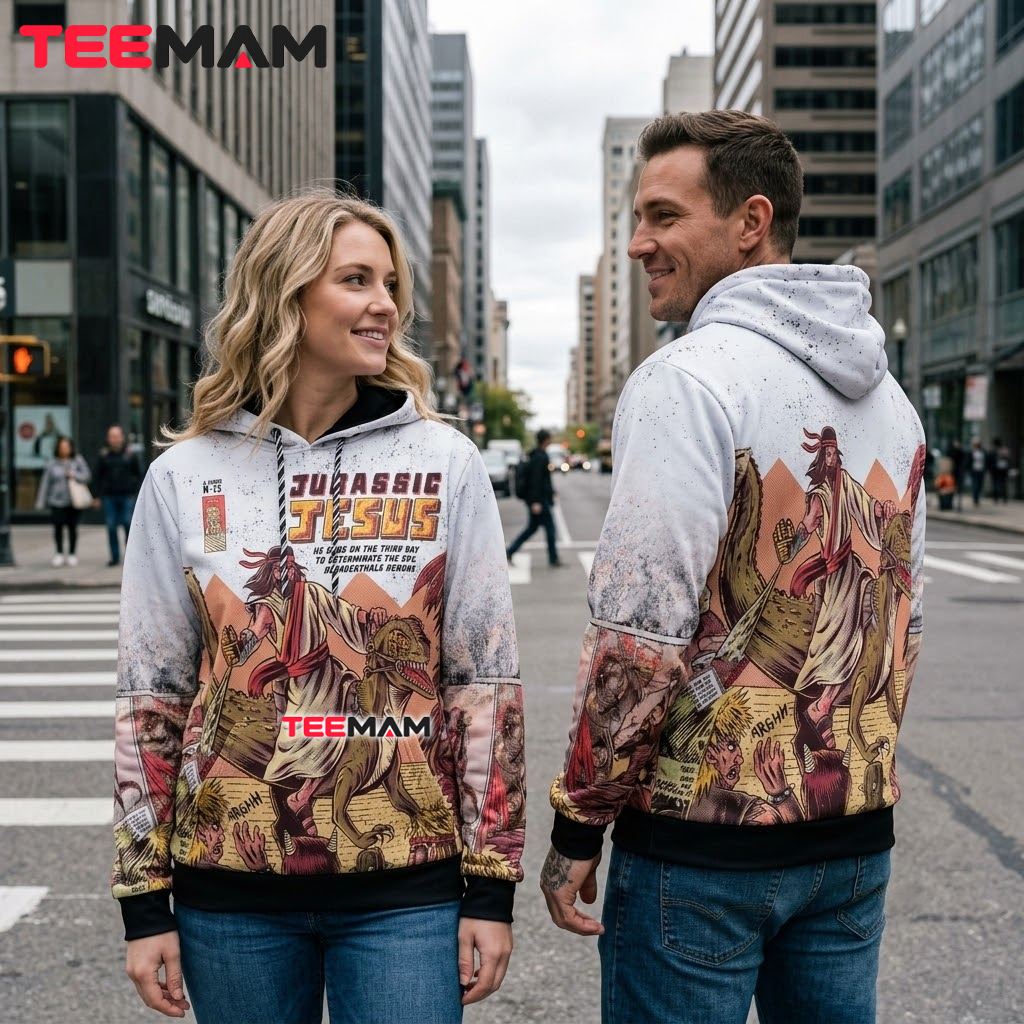 Jesus 3D Hoodie Jurassic Jesus Dinosaur Comic Back Jesus 3D Hoodie Jurassic Jesus Dinosaur Comic Back