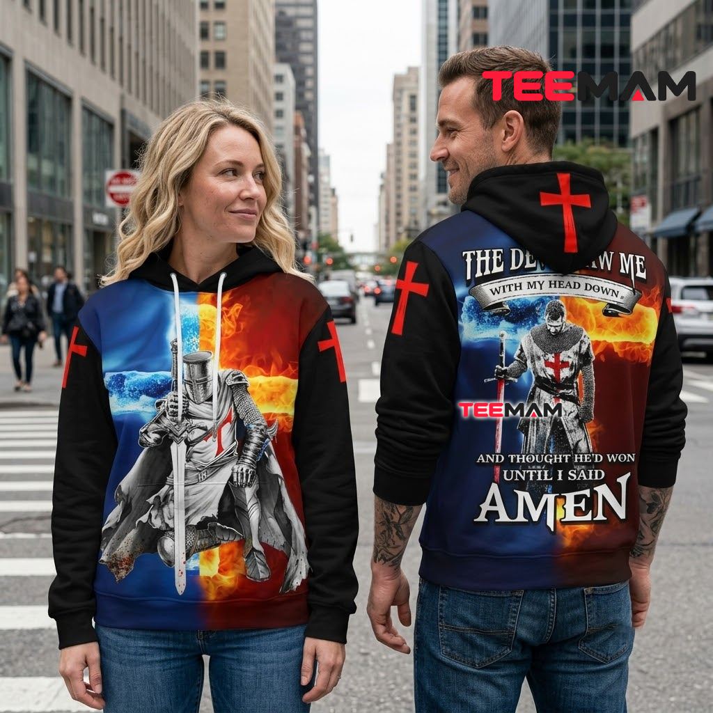 Jesus 3D Hoodie Knight Templar Amen Fire Ice Back Jesus 3D Hoodie Knight Templar Amen Fire Ice Back