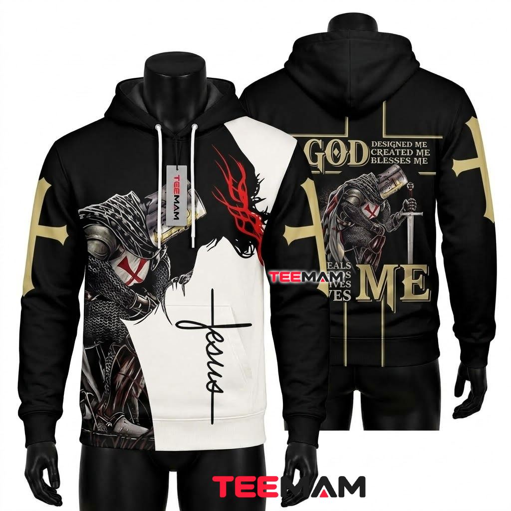 Jesus 3D Hoodie Knight Templar God Blesses Me Front