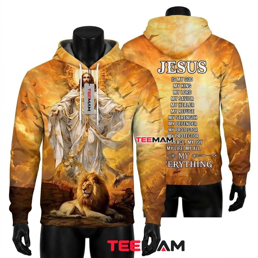 Jesus 3D Hoodie Lion Golden Sky My Everything Front